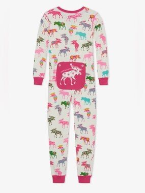 Little Blue House|Patterned moose kids onesie in white & pink•••Boho florals,4T